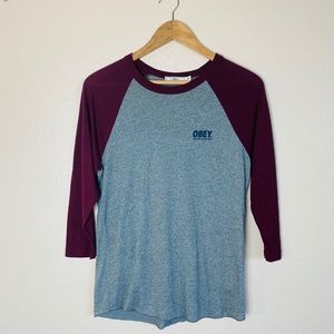 OBEY Colorblock 3/4 Sleeve Logo Baseball Tee